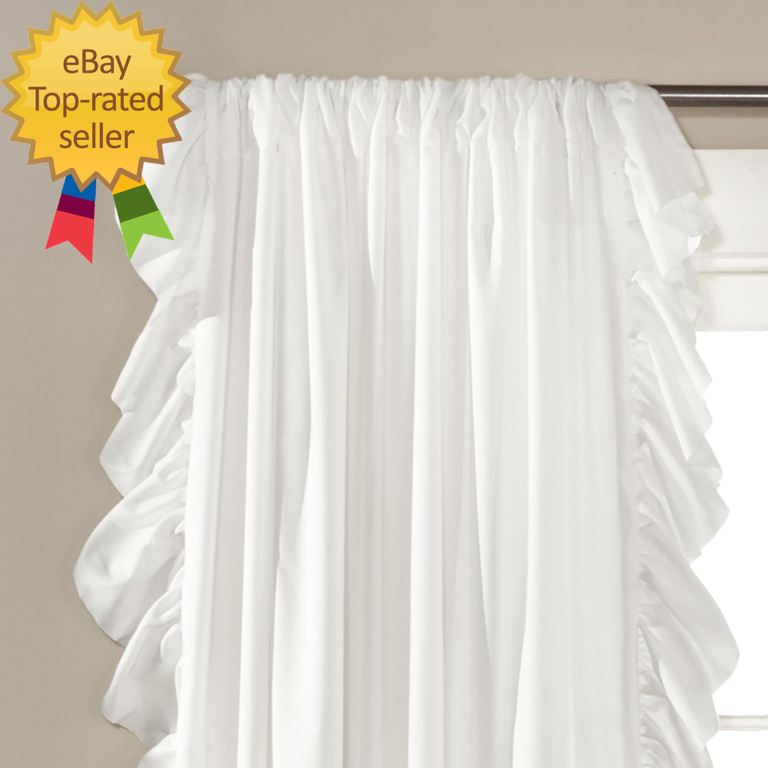 Reyna Ruffle Window Curtain Panel Set Pair 54″ W X 84″ L White Flowy Curtain Se