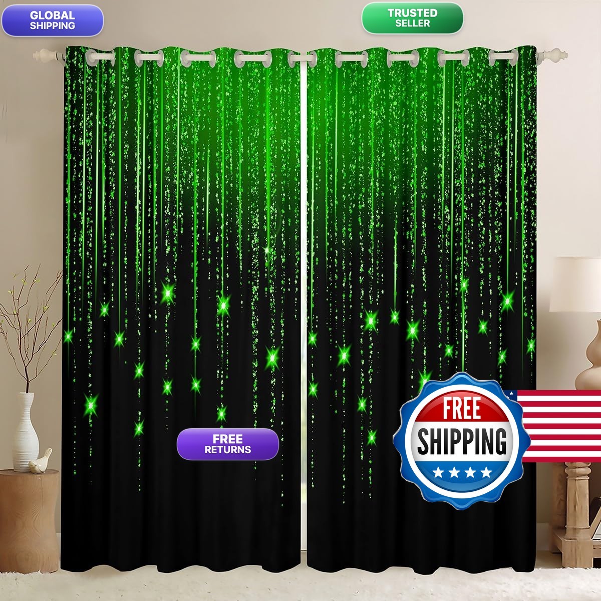 Feelyou Abstract Ombre Curtains Green Black Teens Window Curtains For Bedroom