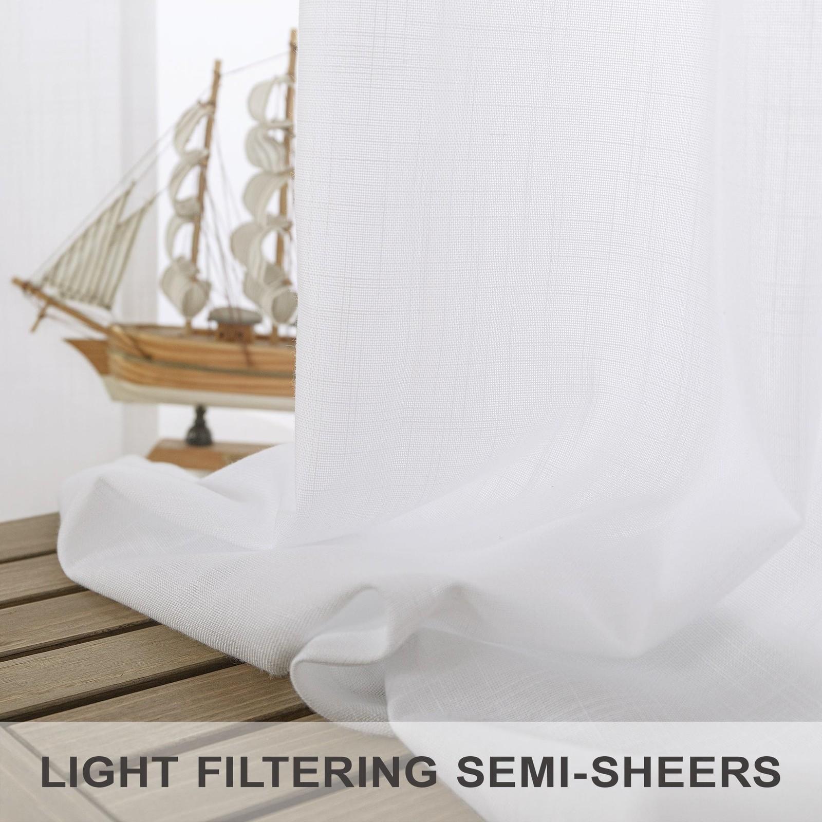 108Inch White Linen Curtains 2Panel Set SemiSheer Back Tab Drapes
