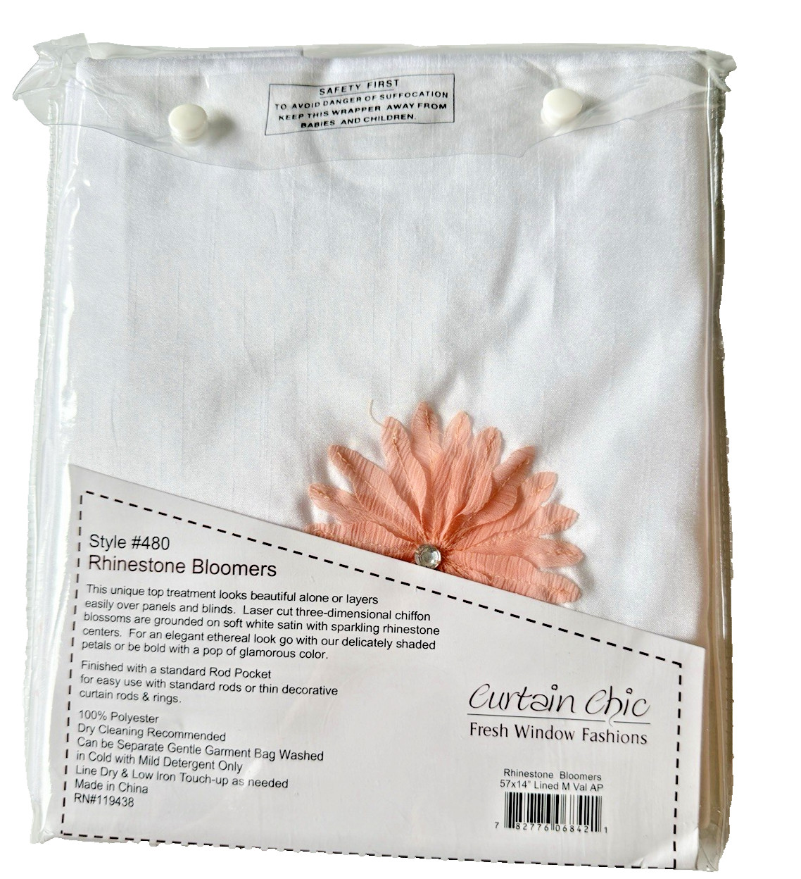 Curtain Chic Rhinestone Bloomers Lined Valance Peach White 57X 14” Laser Cut