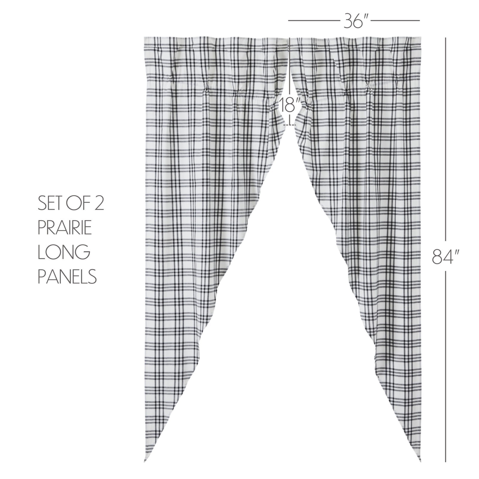 Sawyer Mill Black White Plaid Lined Country Gathered Long Prairie Curtains
