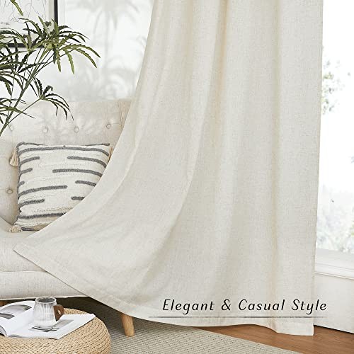 Short Linen Cafe Curtains for Kitchen, Thick 42″W x 48″L (Pack of 2) Natural