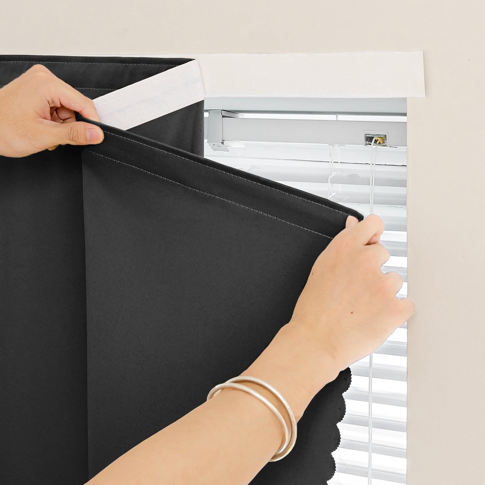 Self Adhesive Curtains for Windows, Blackout Curtains Portable & No-Hole, Tem…