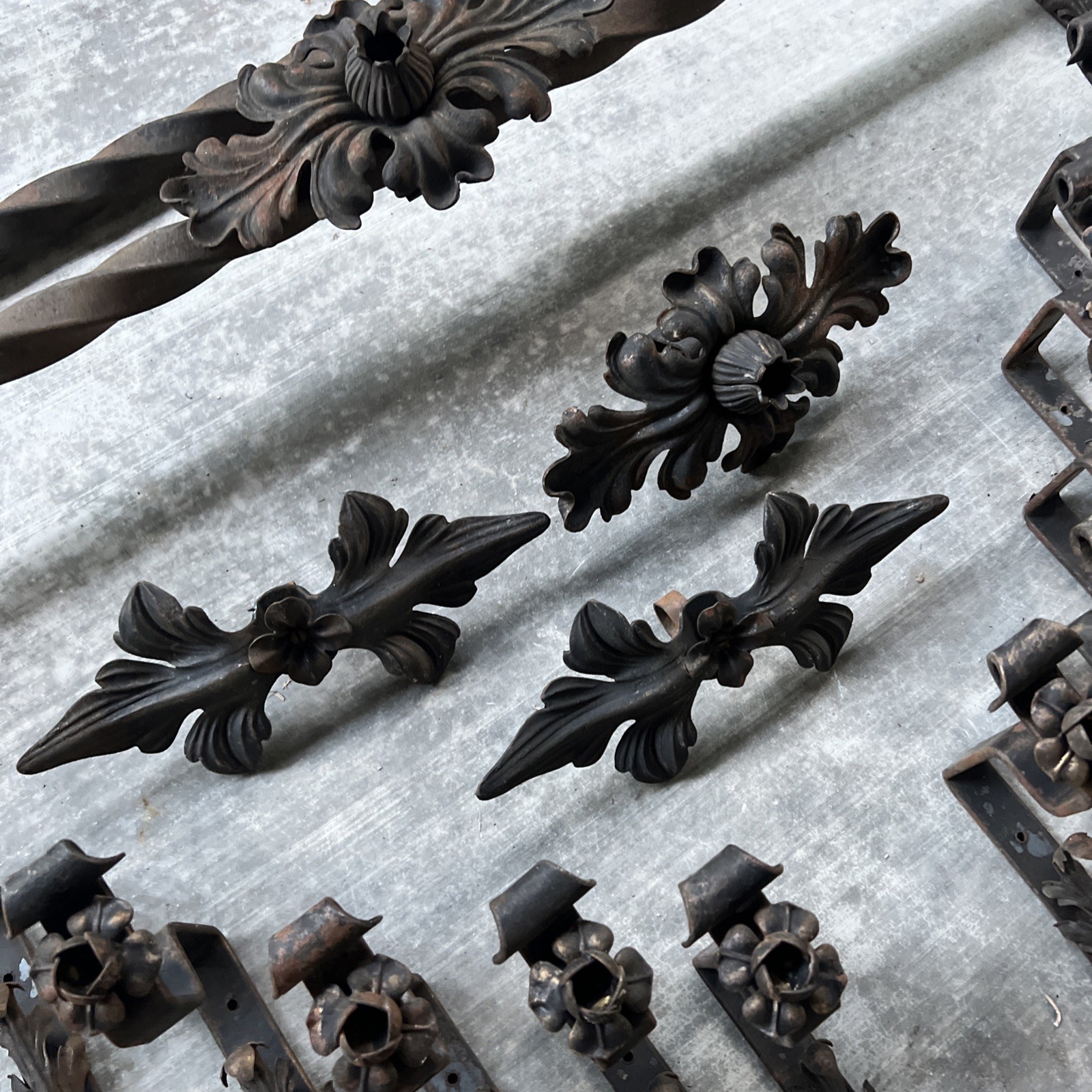 HUGE LOT — Antique Drapery Rod Parts Solid Iron Brackets Metal USA Very Rare!