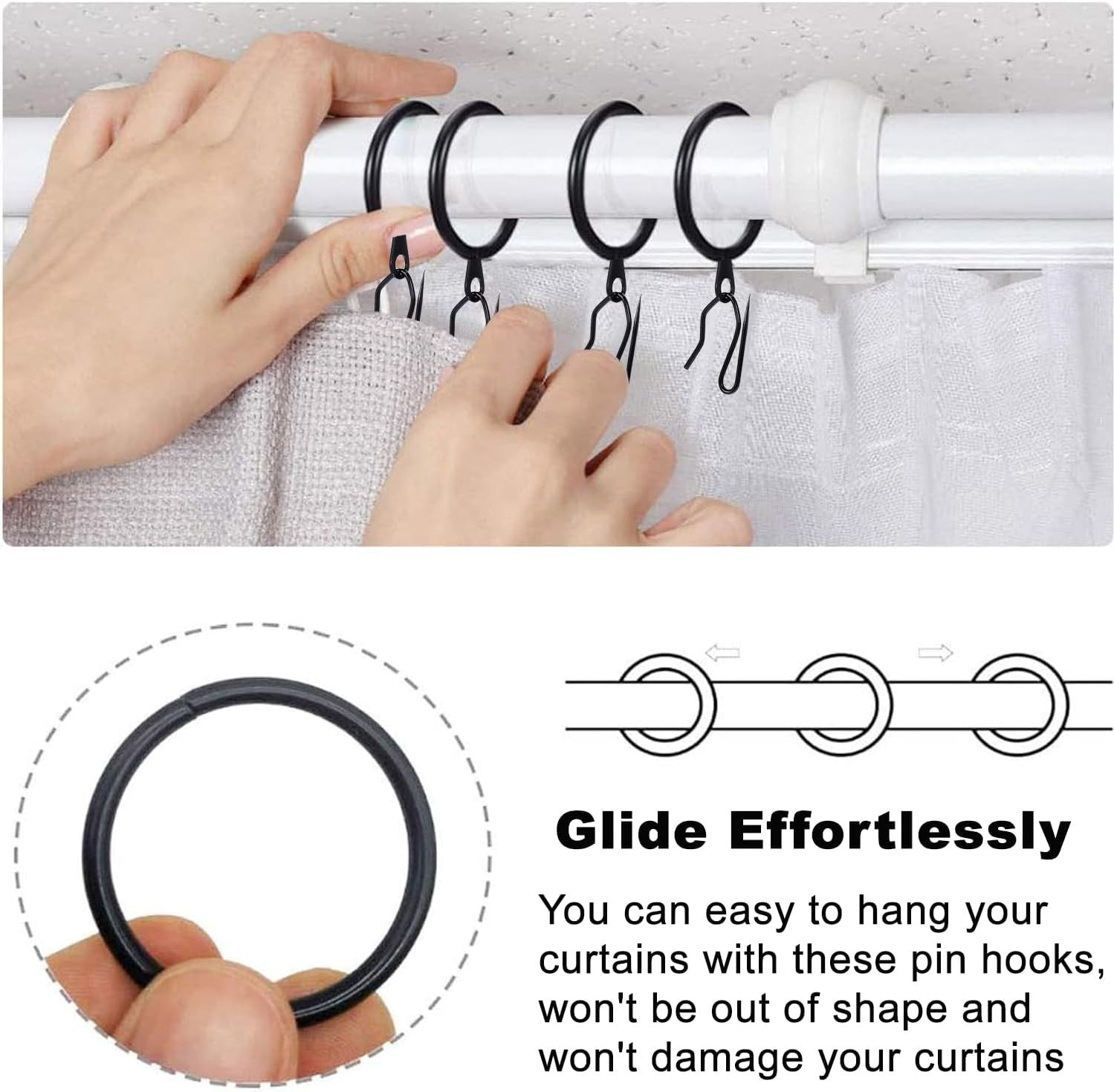 60 Pieces Metal Drapery Curtain Rings Curtain Hanging Rings and 60 Pieces Metal
