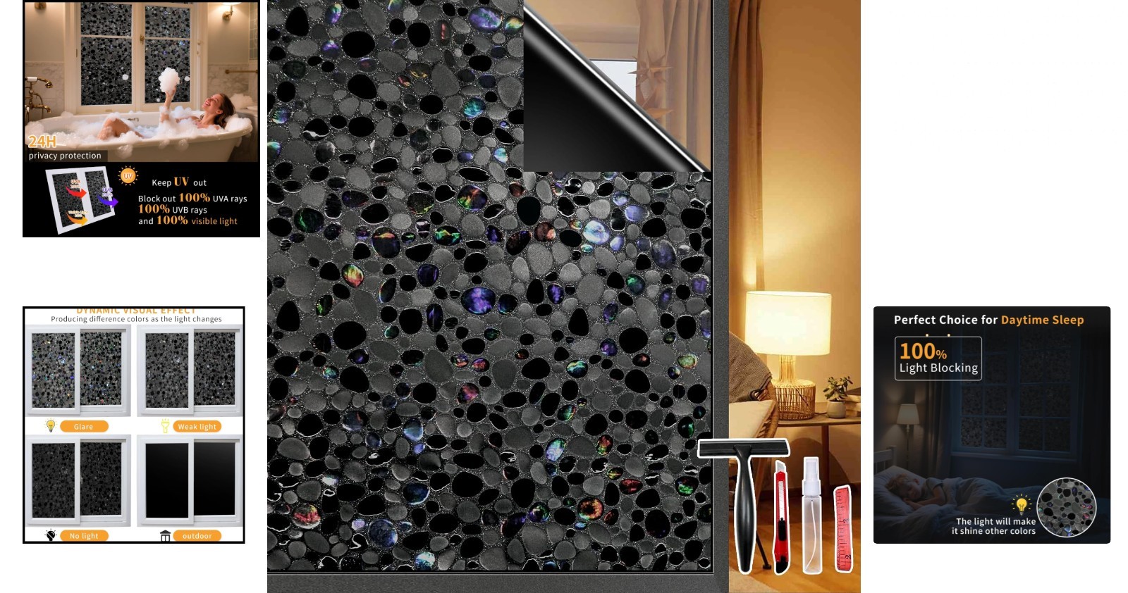Total Blackout Window Film Privacy, 100% UV Blocking, Dark Window Tint for Home