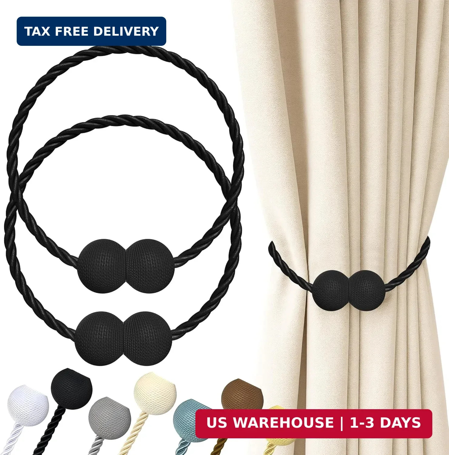 Magnetic Curtain Tiebacks Black 2 Pack Curtain Holdbacks Clips Hooks