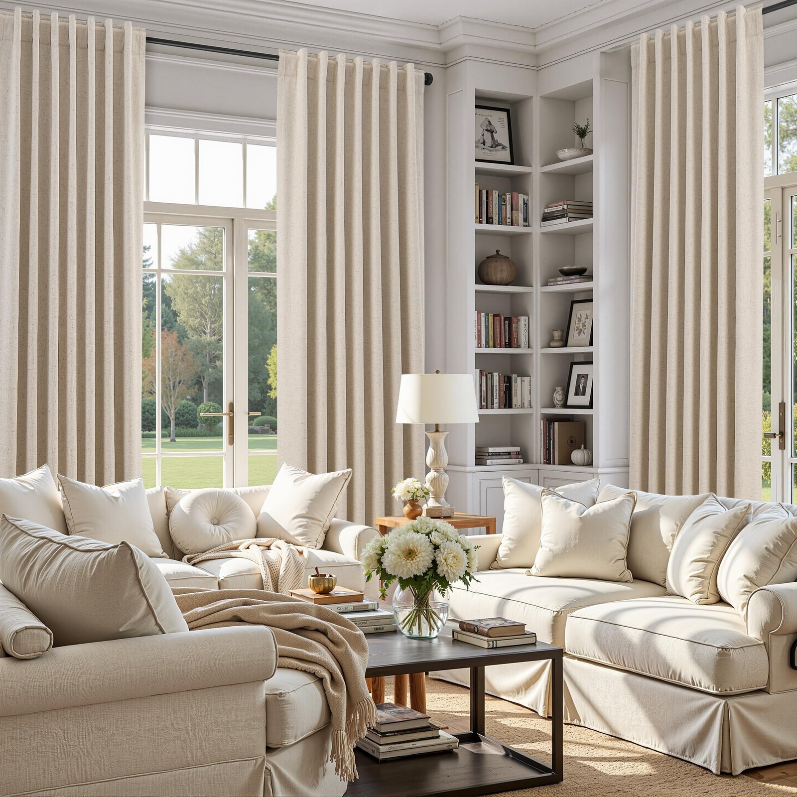 Nanspring Beige 100 Blackout Linen Curtains For Bedroom 120 Inches Long Back