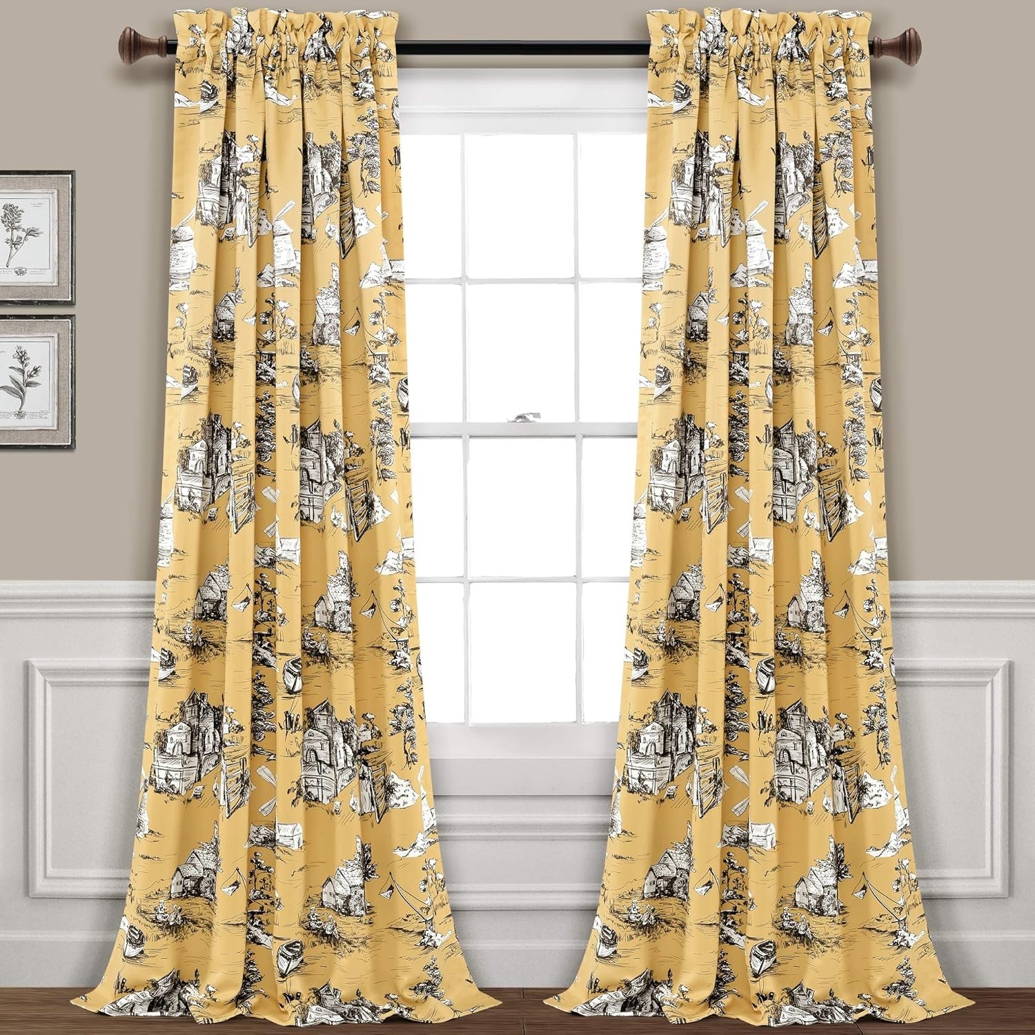 French Country Toile Light Filtering Window Curtain Panel Pair 52″ W x 84″ L