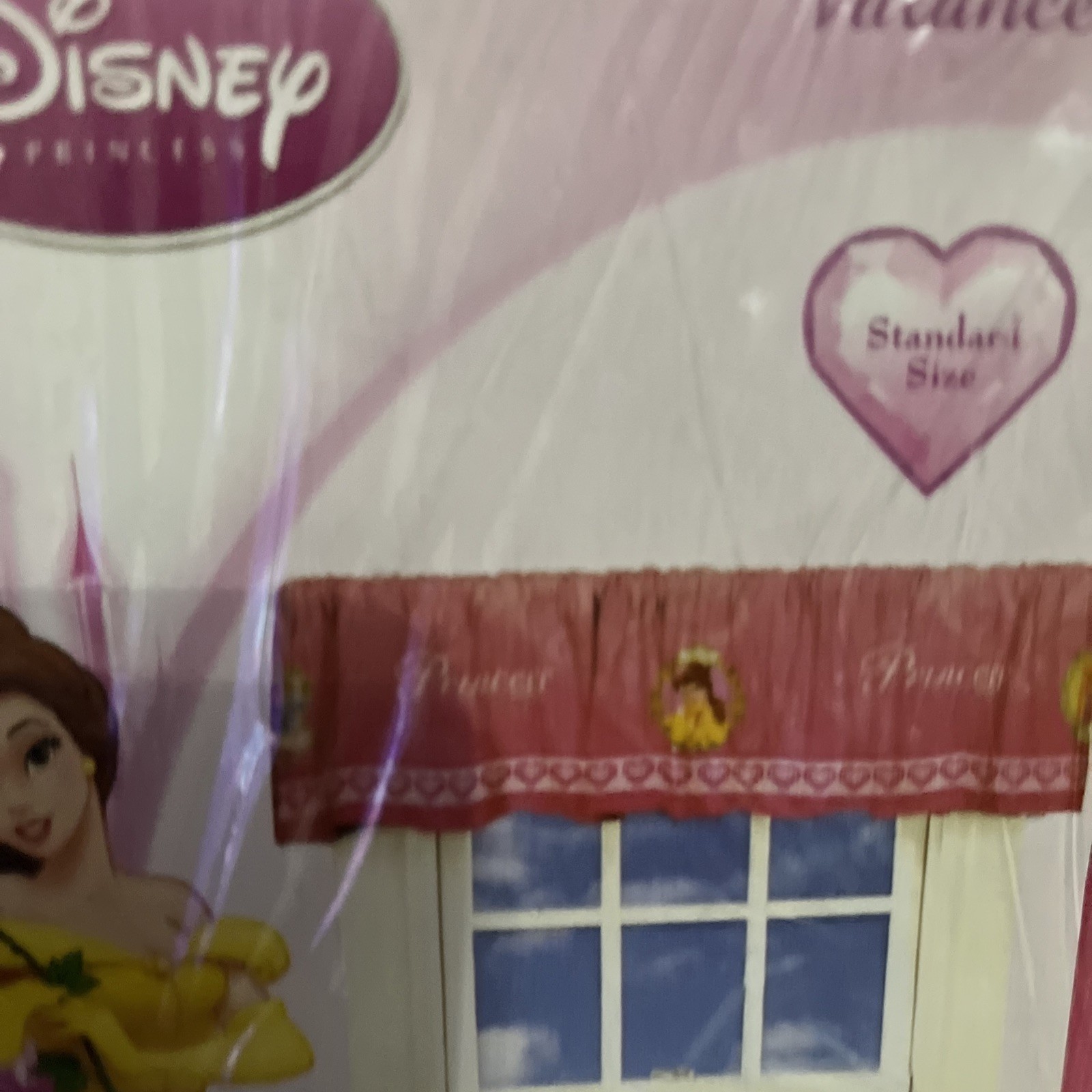 Disney Princess Cotton Blend VALANCE 5 PRINCESSES Repeat Pink Background Sealed