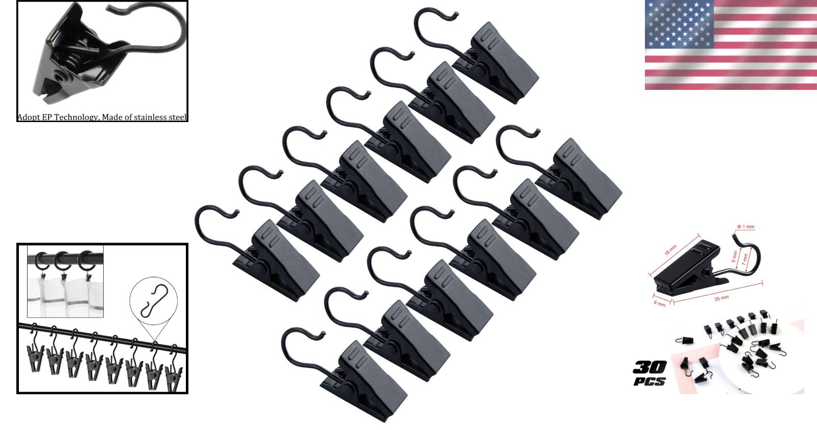 Sturdy Rust-Resistant Black Clips – 30-Pack for Decoration & Organization