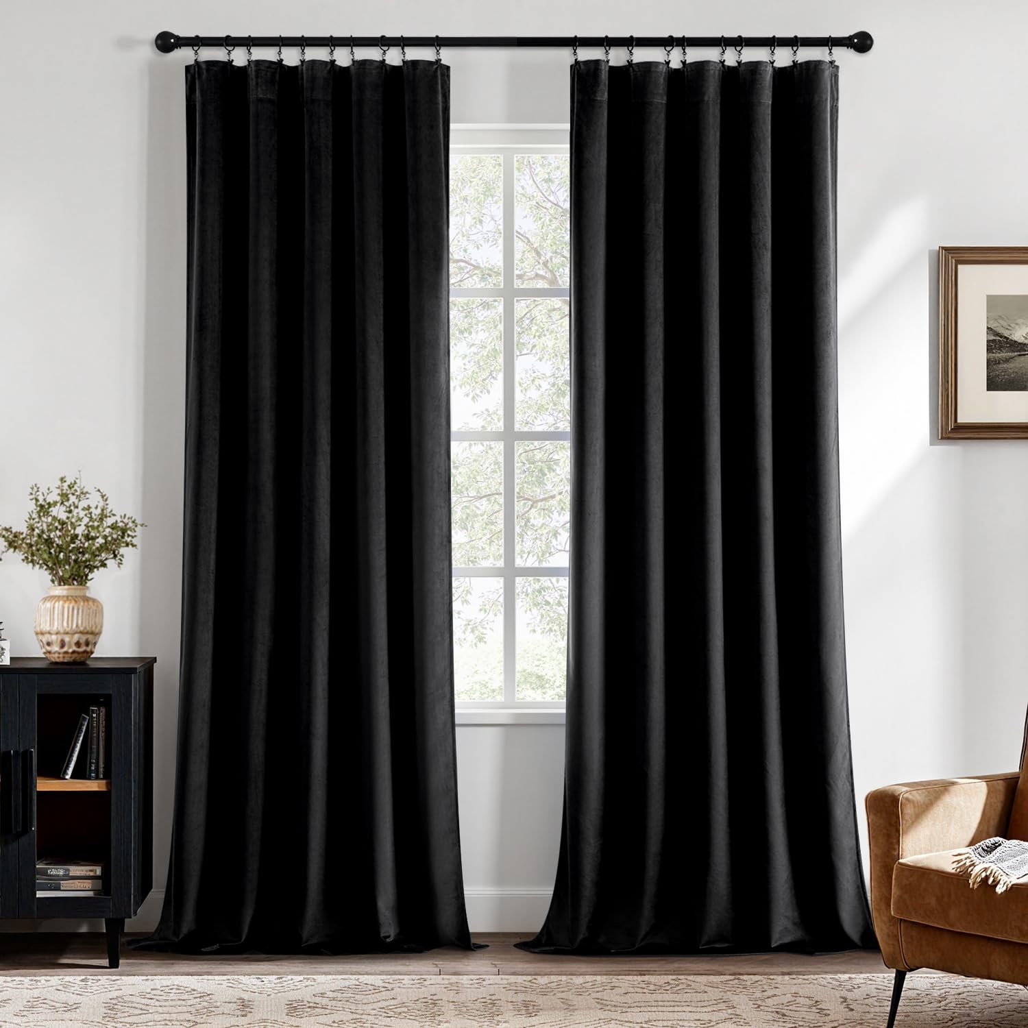 MIULEE Black Velvet Blackout Curtains 84 Inch Long Luxury Super Soft Thermal …