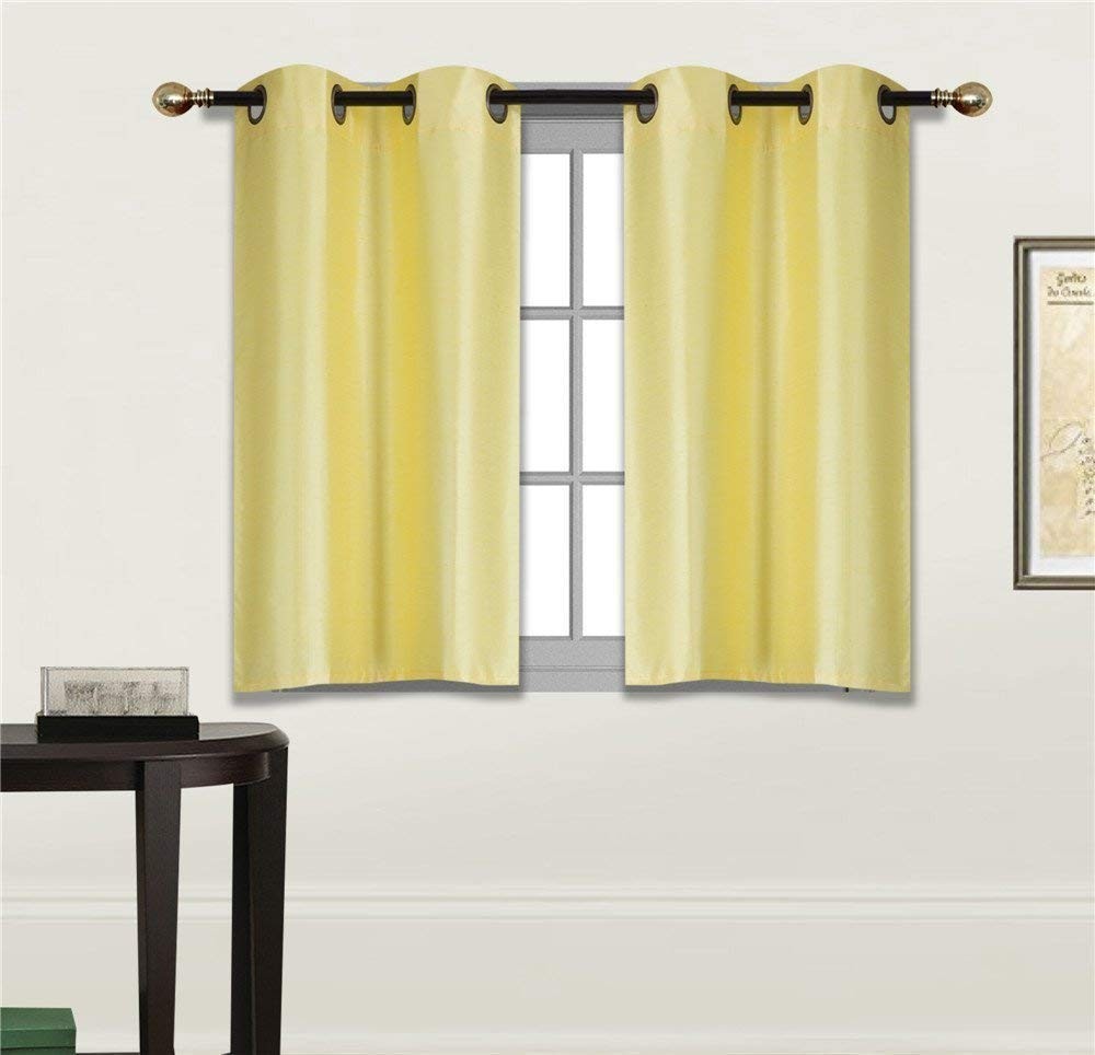 Fancy Linen 2 Panel Faux Silk Blackout Curtain Set Solid Yellow with Grommet …