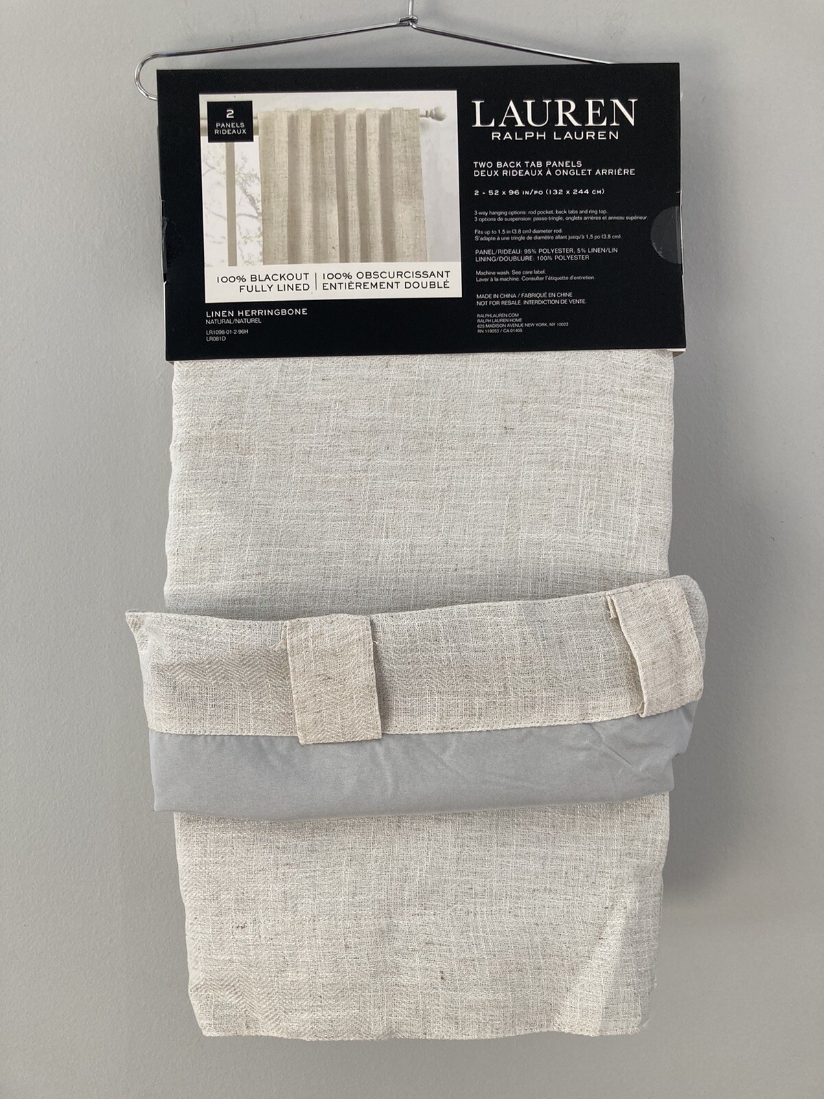2 Ralph Lauren Back Tab Panels Curtains Blackout Herringbone Natural Beige 96″
