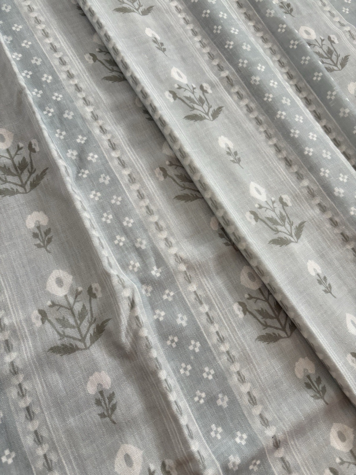 Blue Grey Pinch Pleated Floral Curtain Panel 82” Long