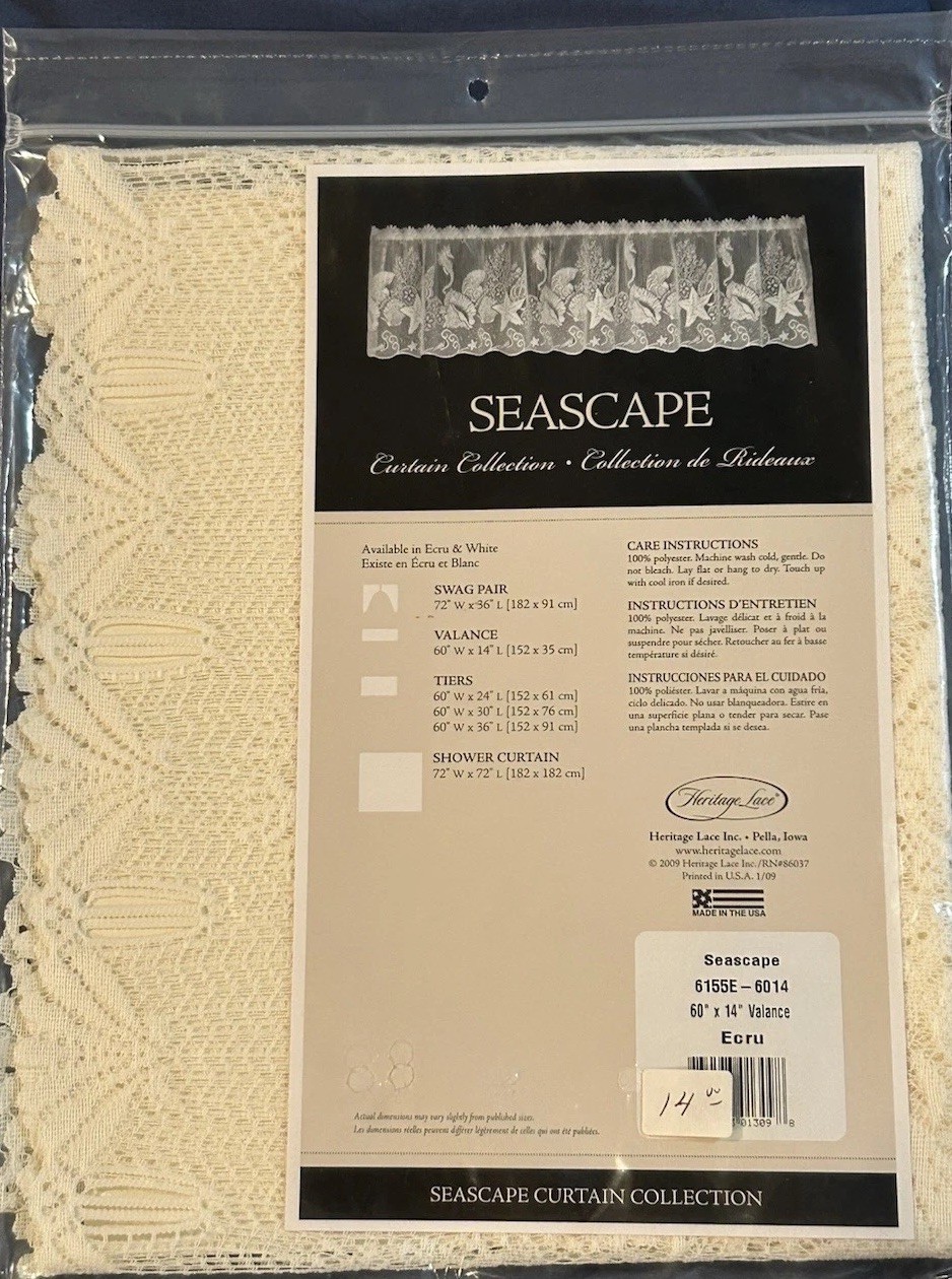 Heritage Lace Curtains Set: Seascape : 60×24 Tier, 60×14 Valance ..Ecru.. New
