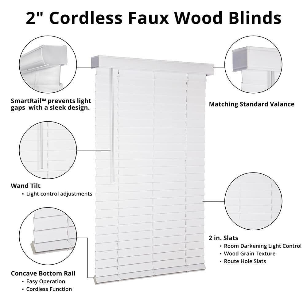 White Cordless Faux Wood Blinds 2-in Slats 9×36 Home Window Treatment