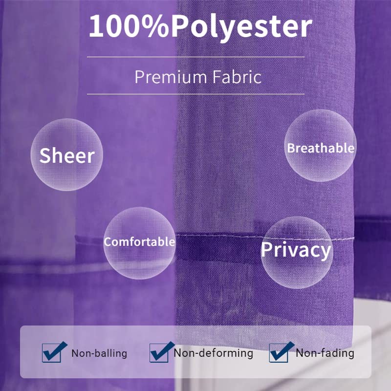 2 Panel Ombre Sheer Curtains 40×63 Pink Purple Rod Pocket Girls Bedroom Drapes