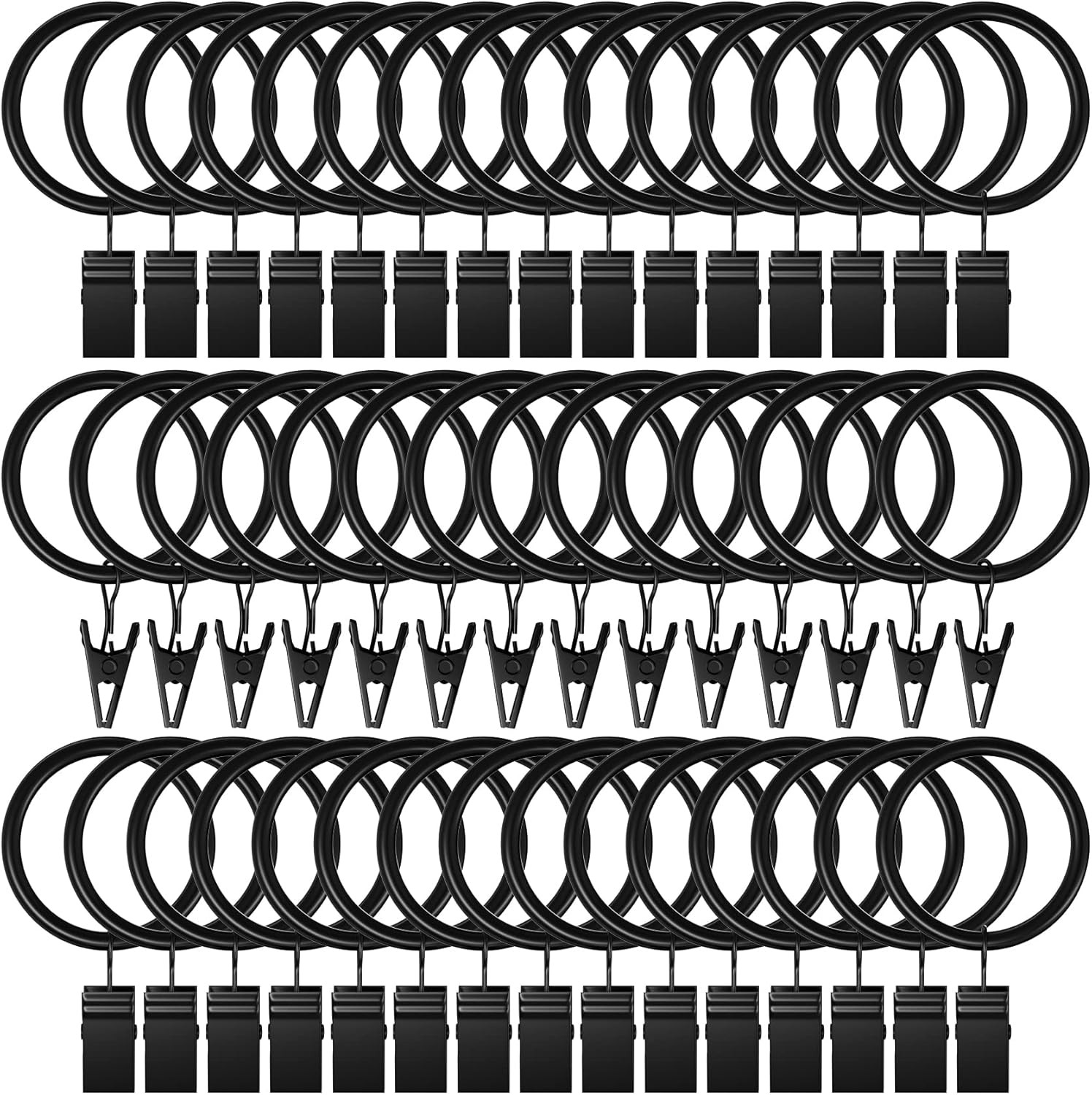 44 Pack Curtain Rings with Clips, 1″ Diameter Metal Drapery Hooks for Drapes