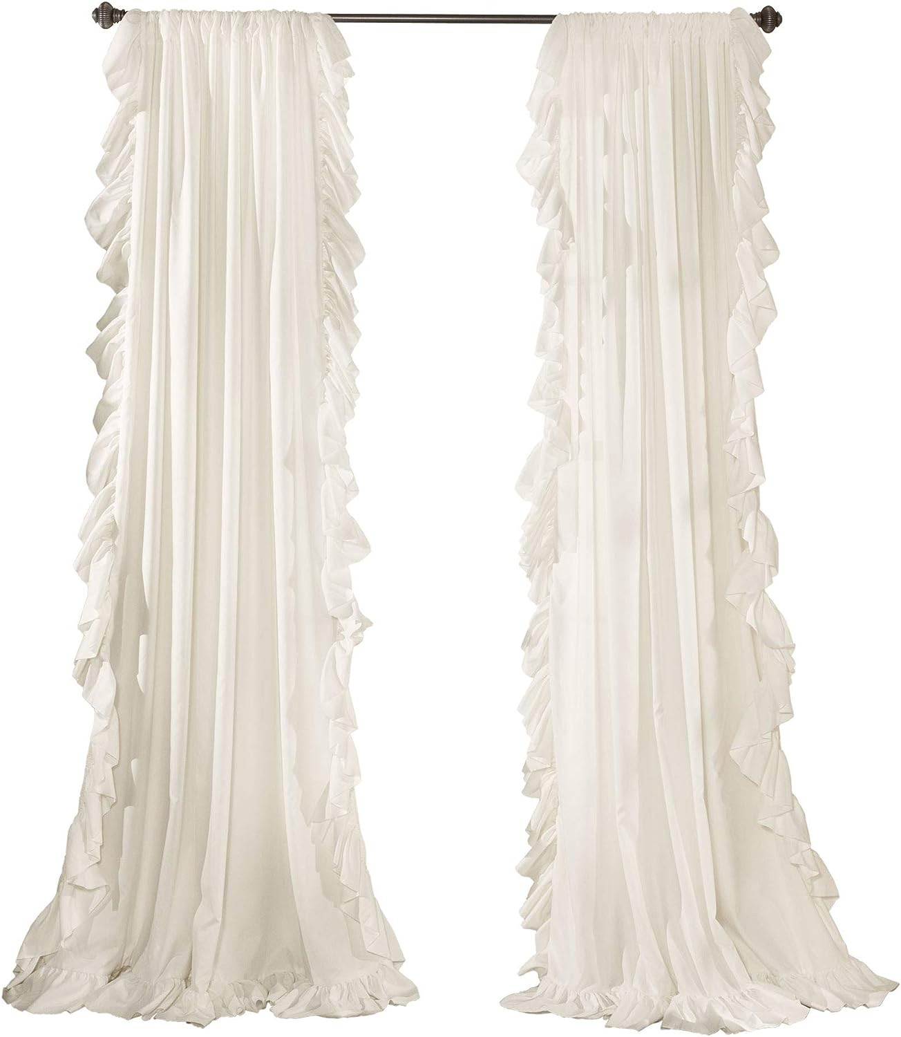 Reyna Ruffle Window Curtain Panel Set Pair 54 54W x 84L White Panel Pair