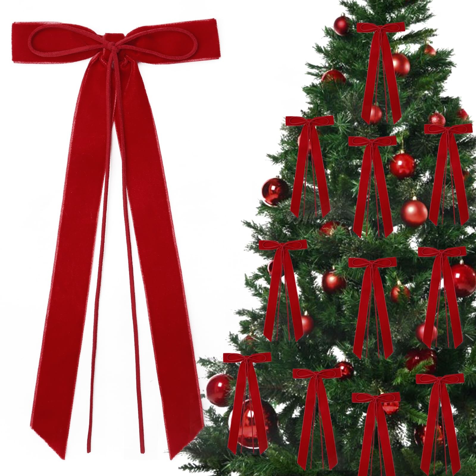 12 PCS 5×10 Inch Red Velvet Ribbon Bows Christmas Tree Decorations Holiday