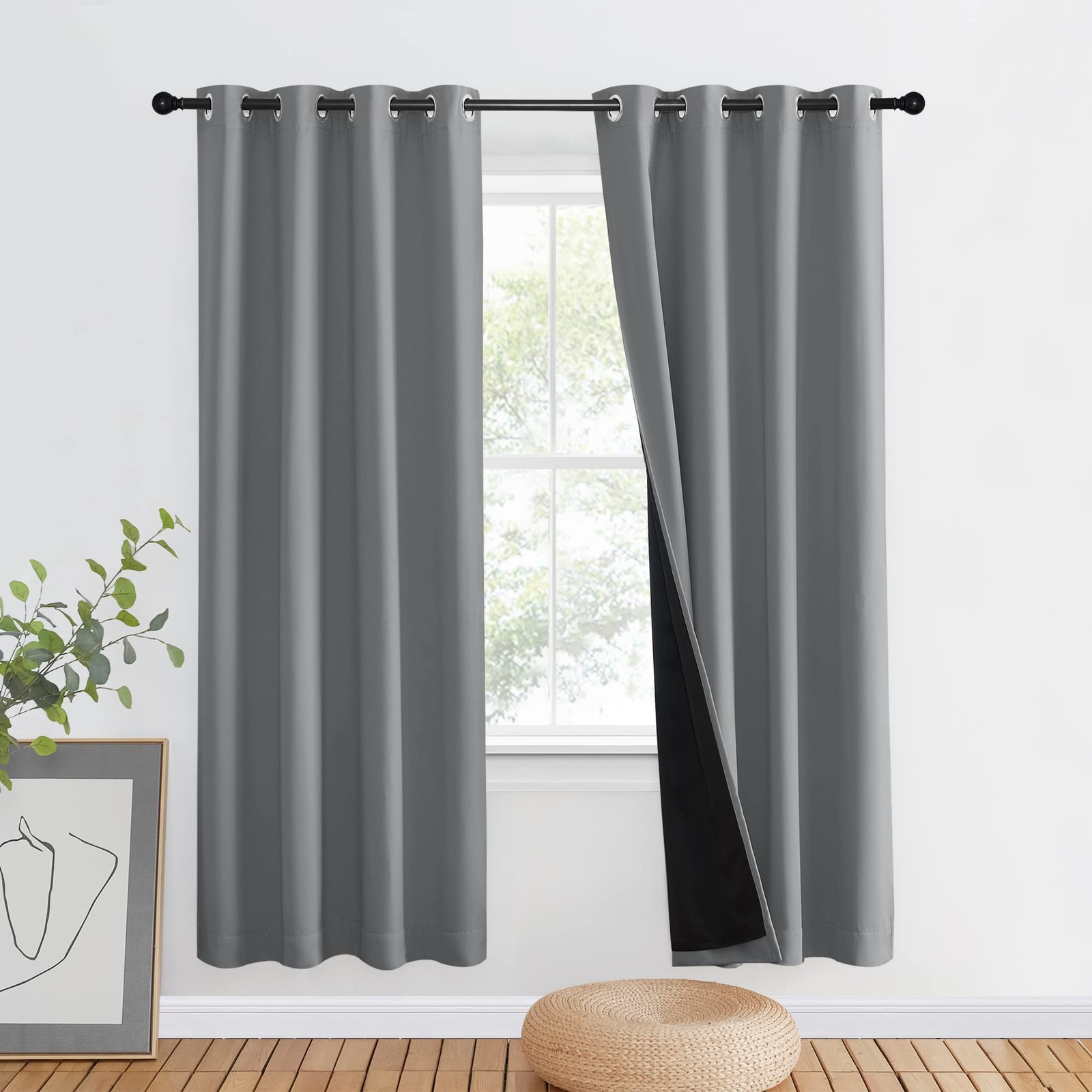 NICETOWN Silver Grey Full Shade Curtain Panel Blackout Thermal Noise Reducing