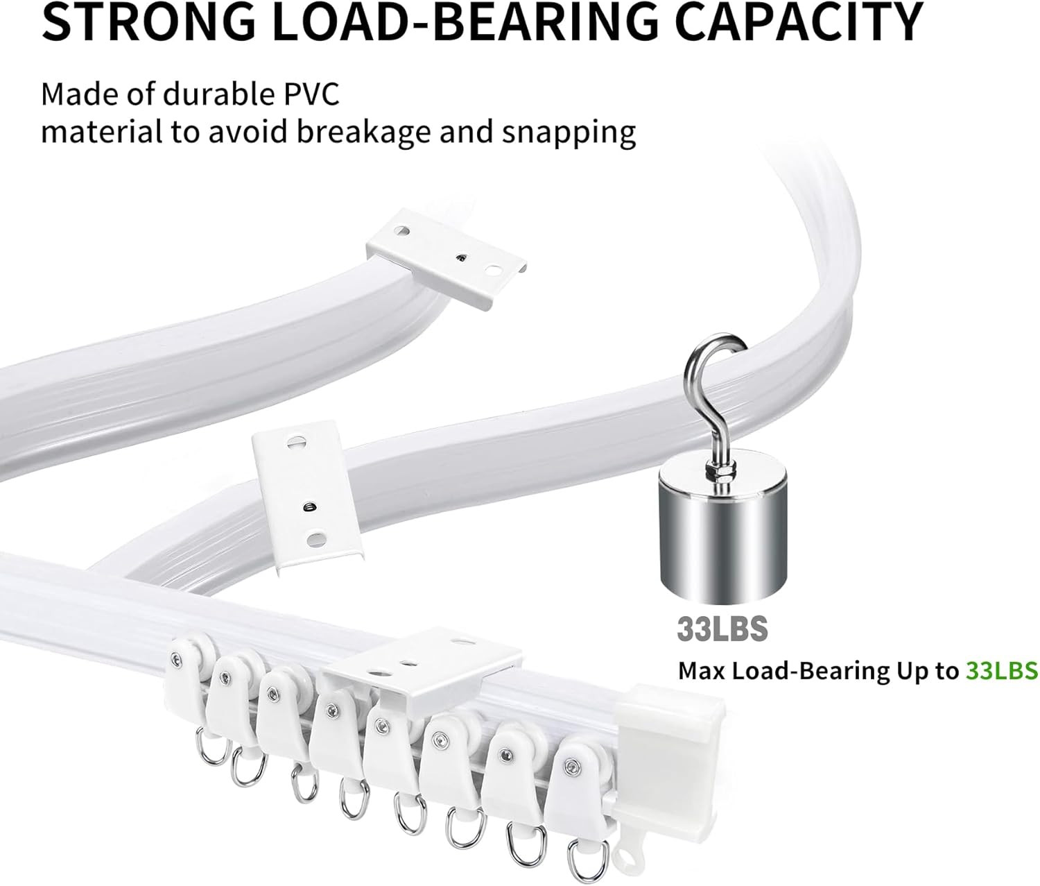 Flexible Bendable Ceiling Curtain Track, 9.8Ft Curved, PVC, Metal, Plastic