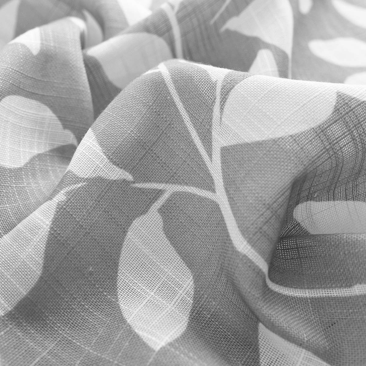Grey White Kitchen Curtains 36″ Short Café Curtain Set for Windows Leaf Print…