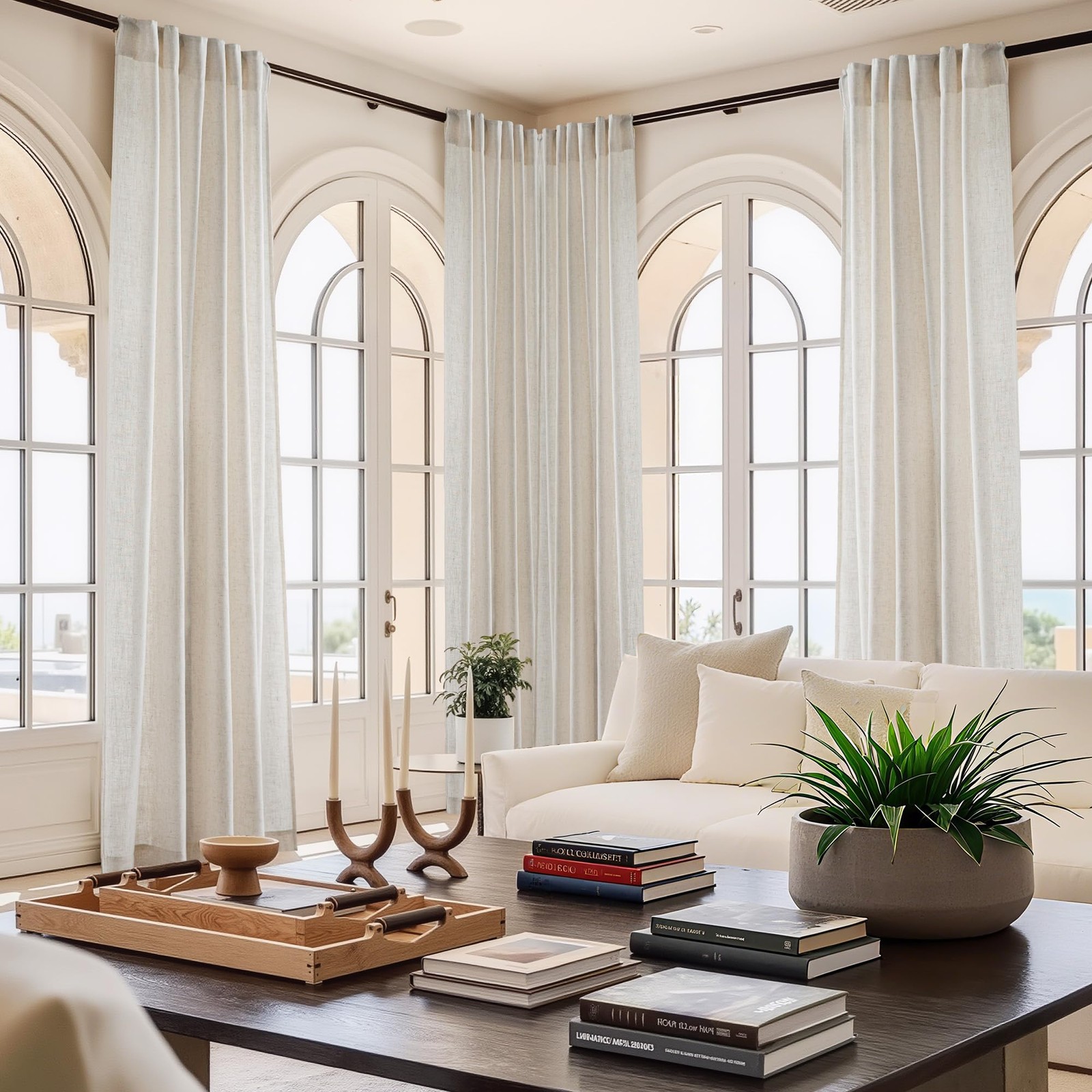 NICETOWN Linen Curtains 90 Inch Long 2 Panels Set for Living Room, 55″ Wide T…