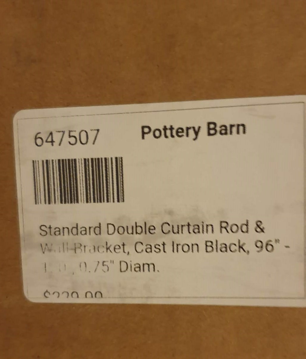 Pottery Barn Standard Double Curtain Rod Cast Iron Black 96″- 120″, 0.75″ D