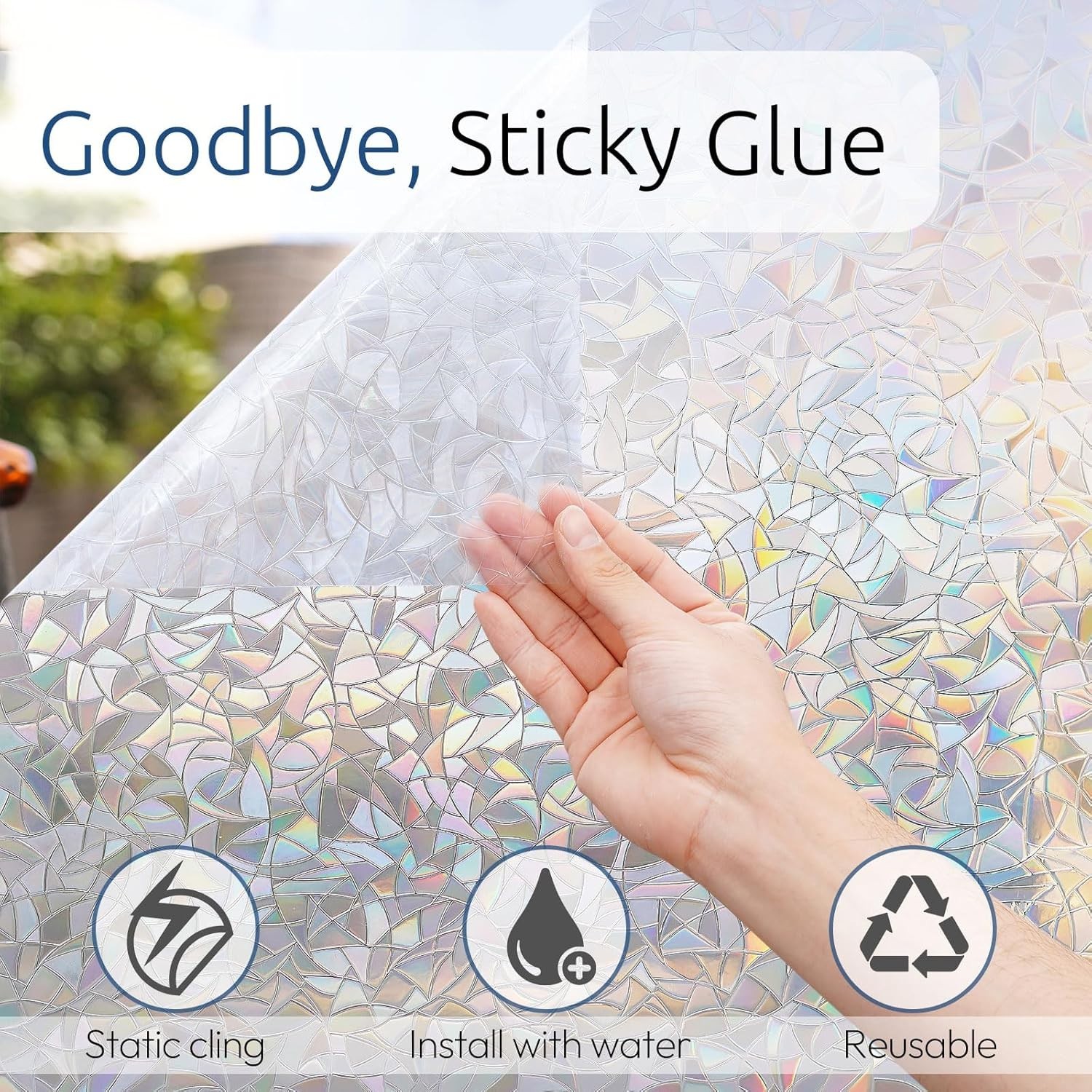 Non-Adhesive Rainbow Window Film – Translucent Privacy Enhancer, 17.5″ x 78.7″