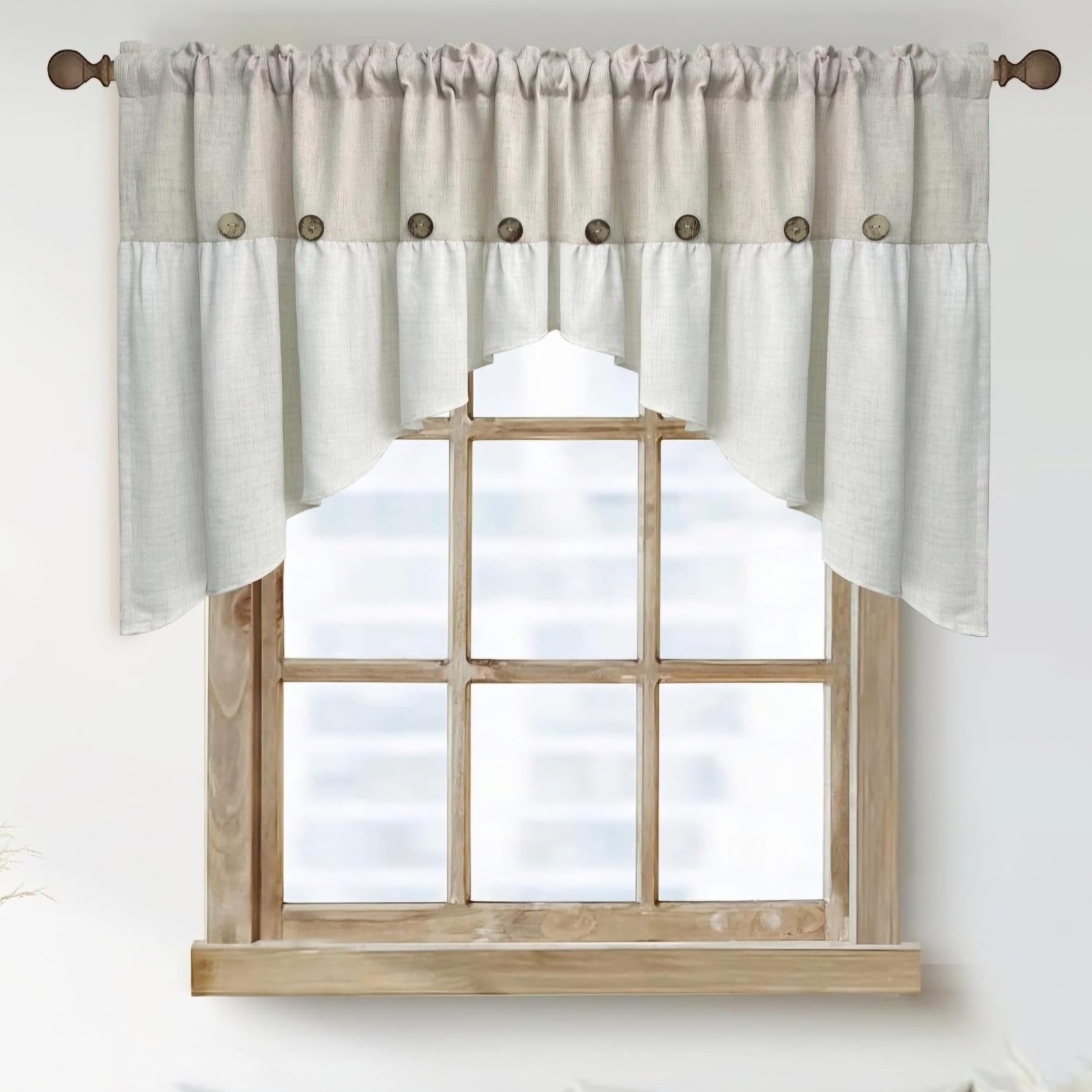 Beige Linen Curtain Swag 79″W x 35″L Button Kitchen Curtain Farmhouse Valance
