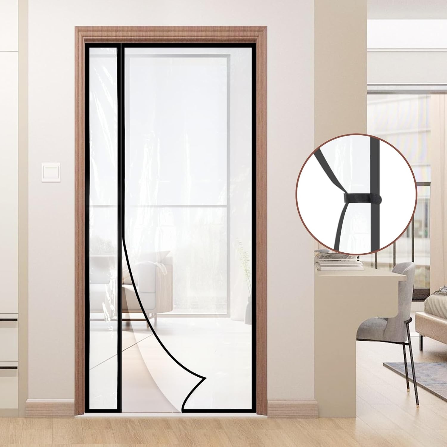 Transparent Reversible Left or Right Side Opening Insulated Door Curtain, Fits
