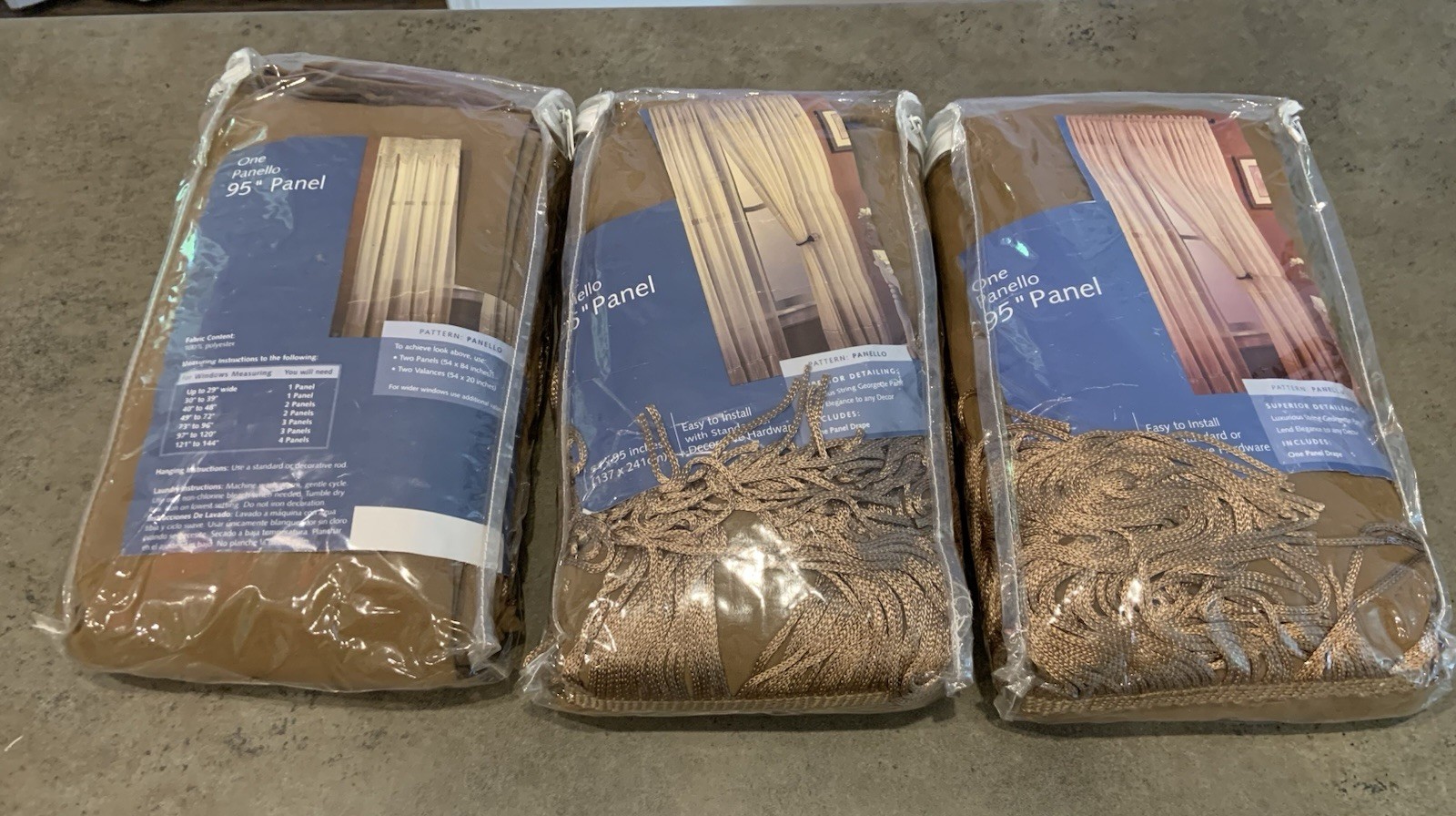 Mainstays Semi-sheer Curtain Panello 95” Panels Lot Of 3 Open Package New