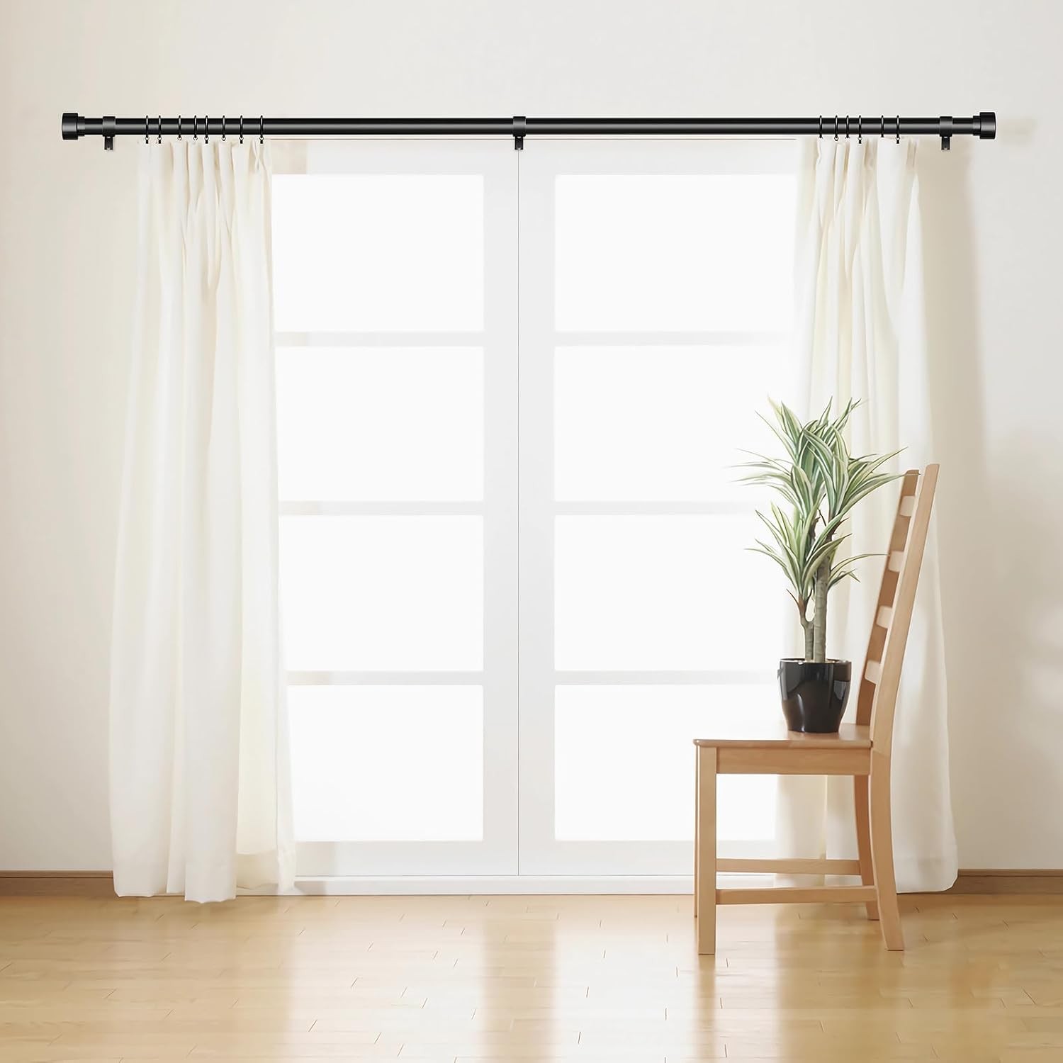 Black Curtain Rods for Windows 32 to 120 Inch (2.6-10 Feet), 1 Inch Diameter