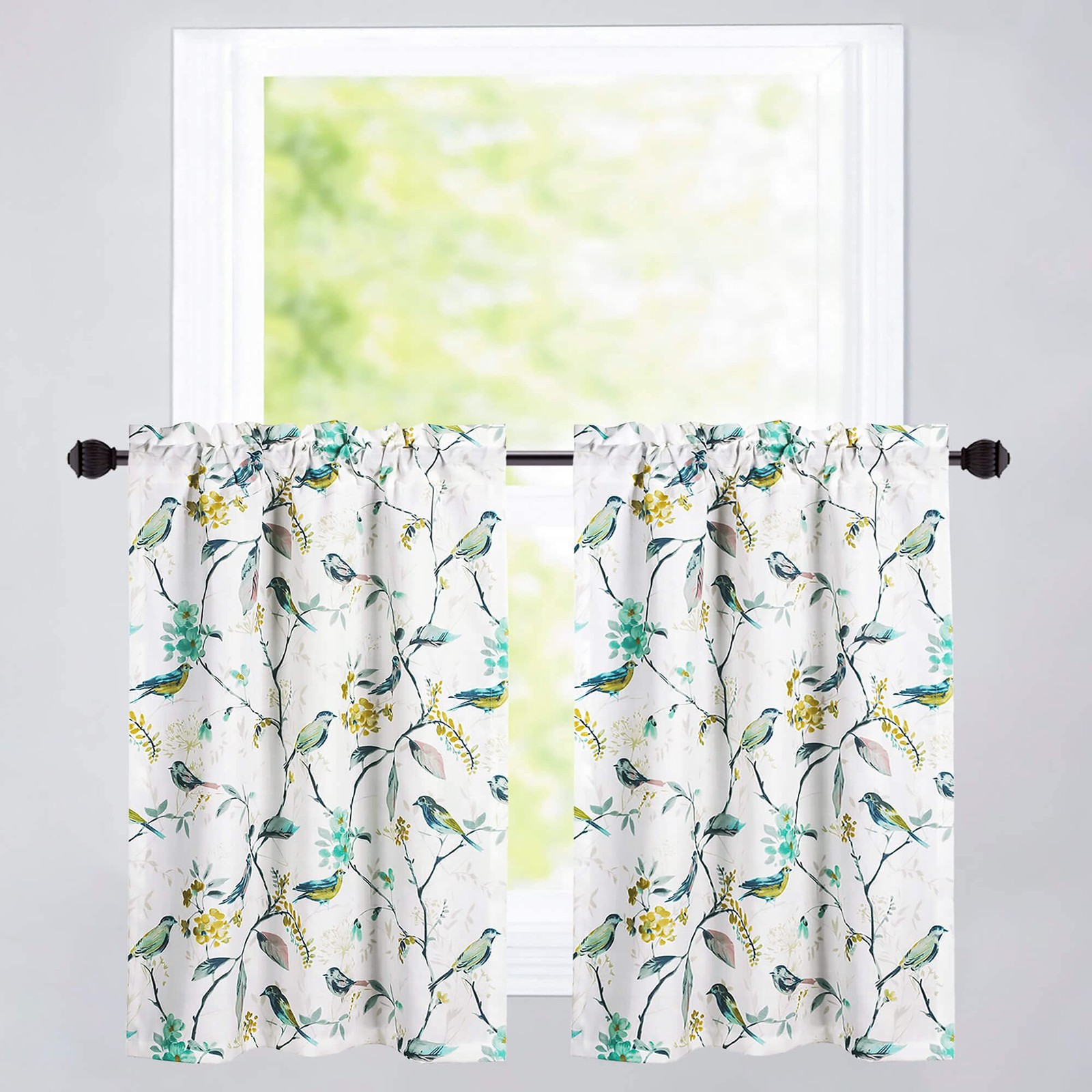 VOGOL Green Birds Floral Printed Kitchen Tier 30″W x 36″L (Pack of 2),