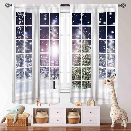 Winter Scenery Window Curtain,Christmas 21″W x 45″L (Pack of 2) Christmas-19