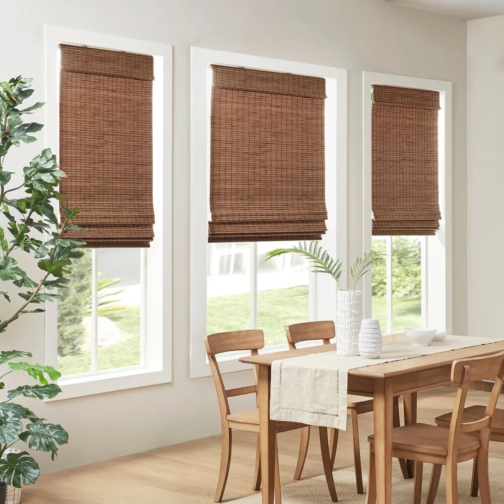 Madison Park Lyndon Bamboo Light Filtering Cordless Roman Shade, 31″x 64″ Brown