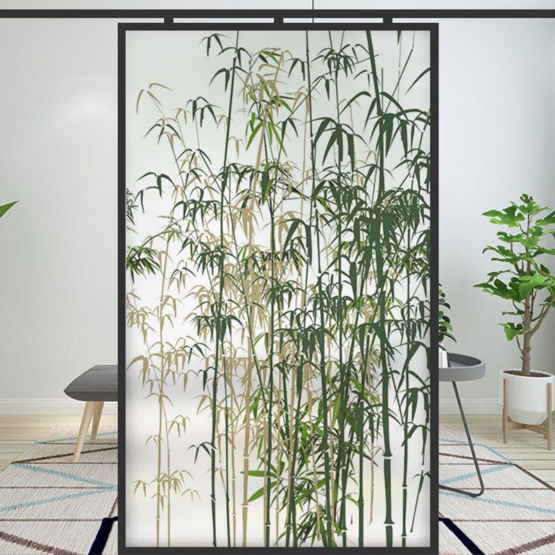 Bamboo Stained Glass Films Windows Film Static Cling Decor Chinese Style