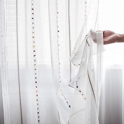 Faux Linen Stripe Pattern Sheer Curtains for W39 x L84 Inch Sheer 16