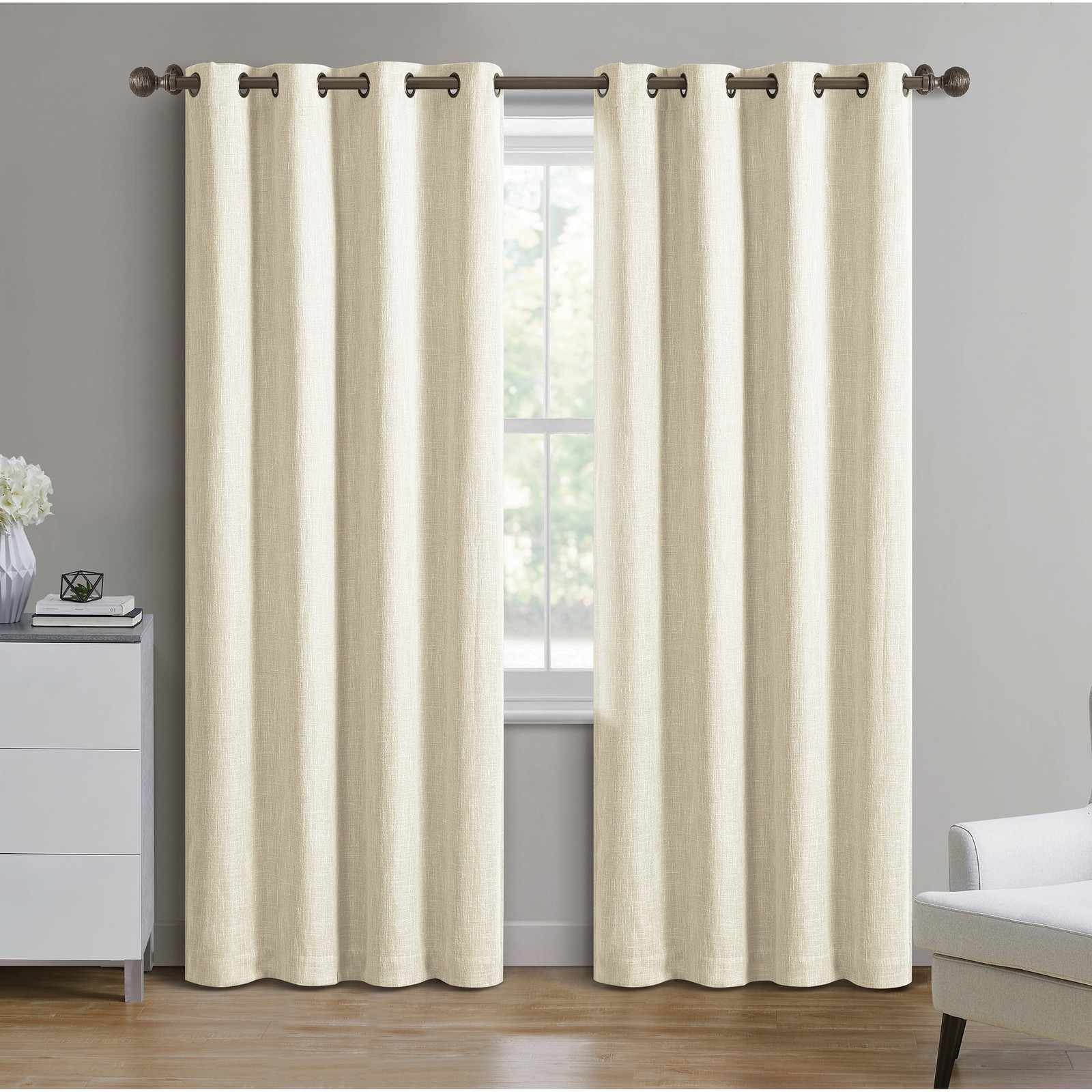 Woven Textured Grommet Blackout Curtain Panel, 1-Piece, Ivory, 50″ W x 95″ L