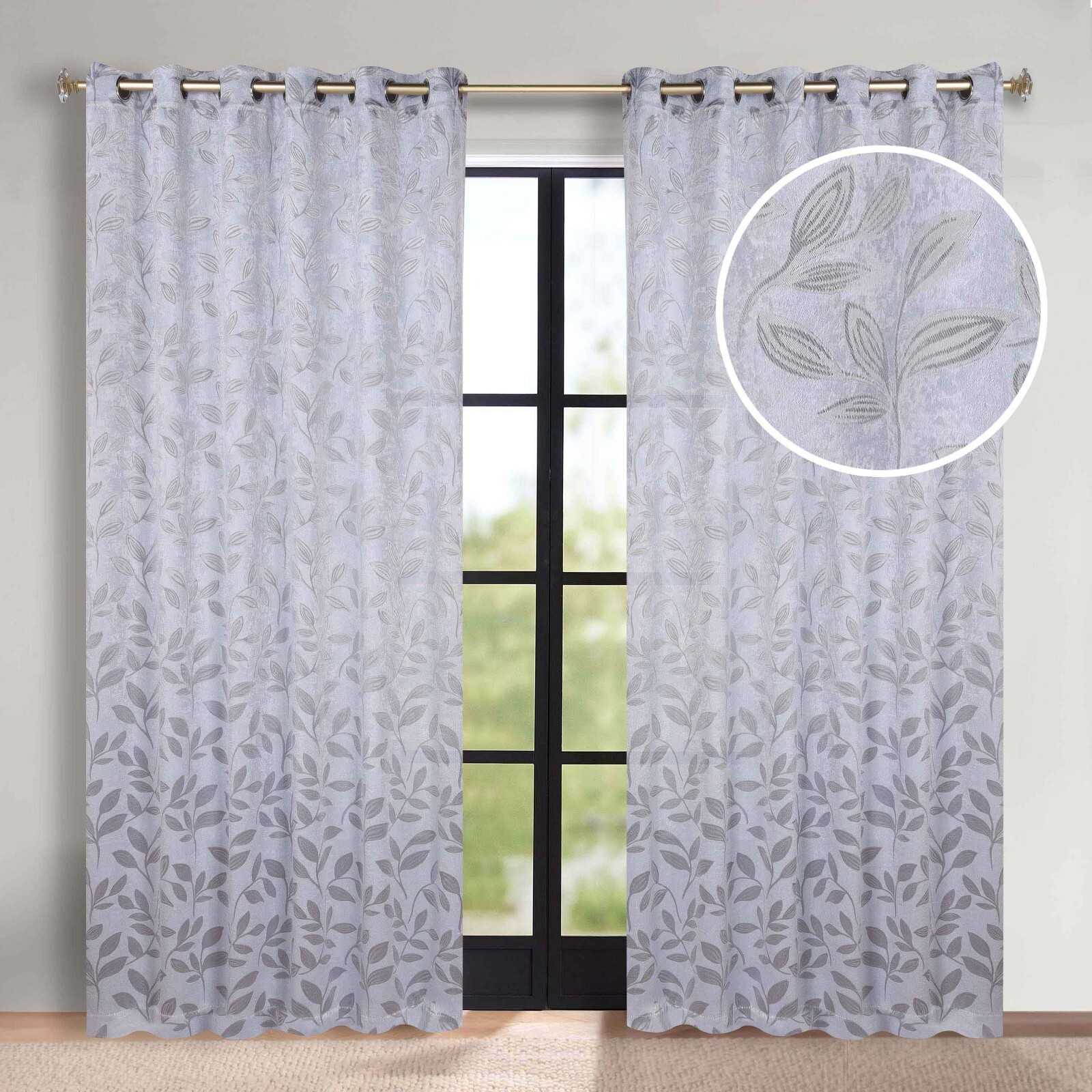 Leaves Washable Grommet 70″ Wide Room Darkening Blackout Curtains, Set of 2