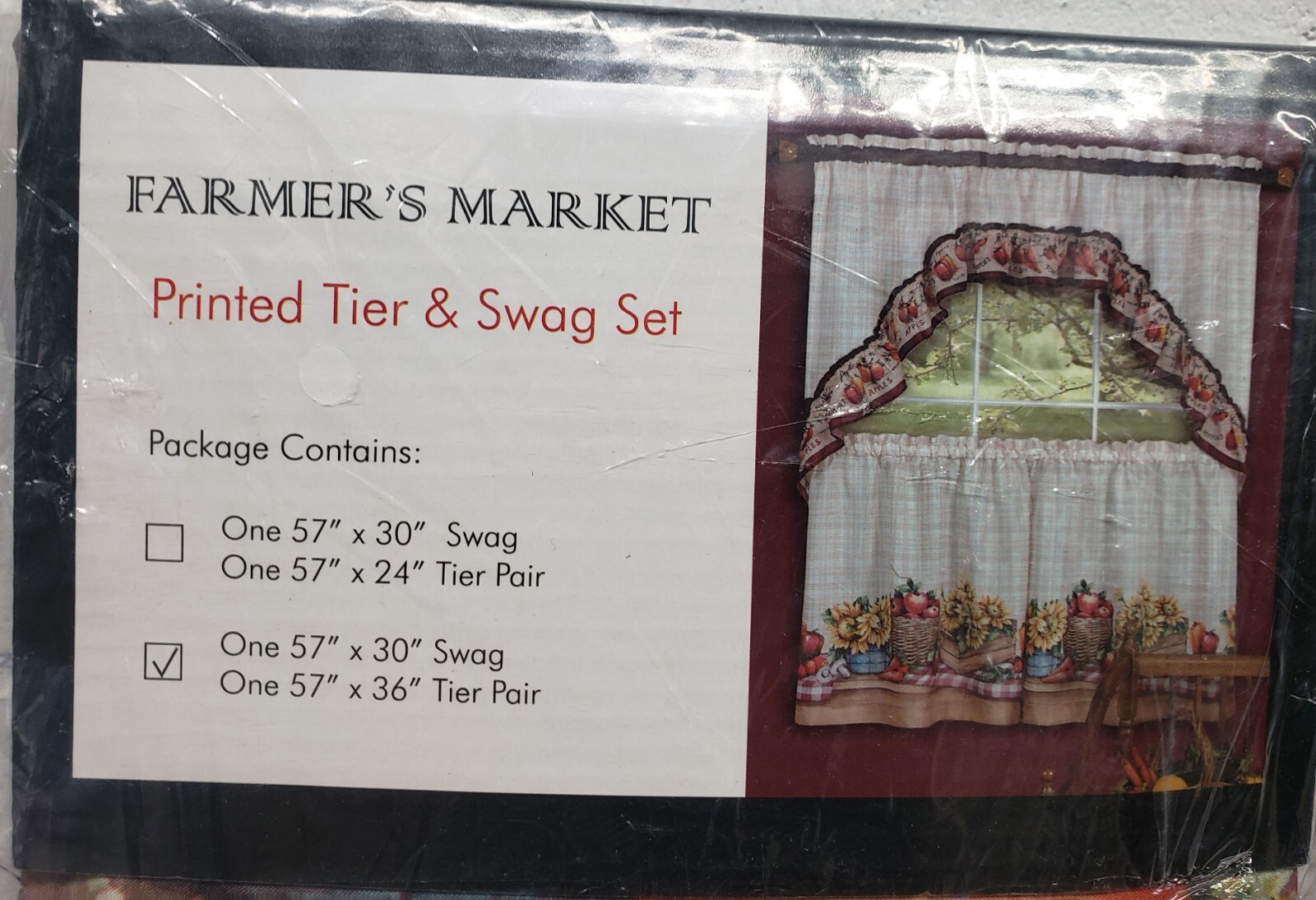 3pc Kitchen Curtains Set: 2 Tiers & Swag (57″x30″) VEGGIES FARMER’S MARKET,Achim