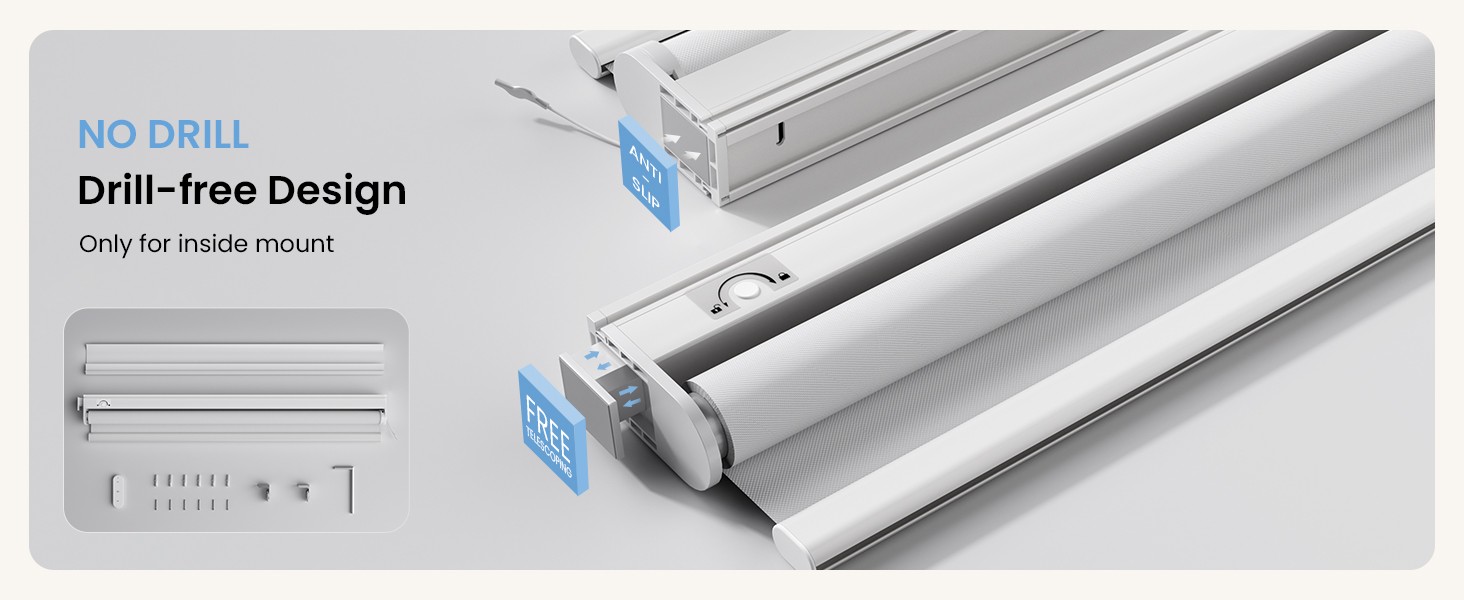 No-Drill No Tools Motorized Blinds with Remote | 34.5×72 White | Electric