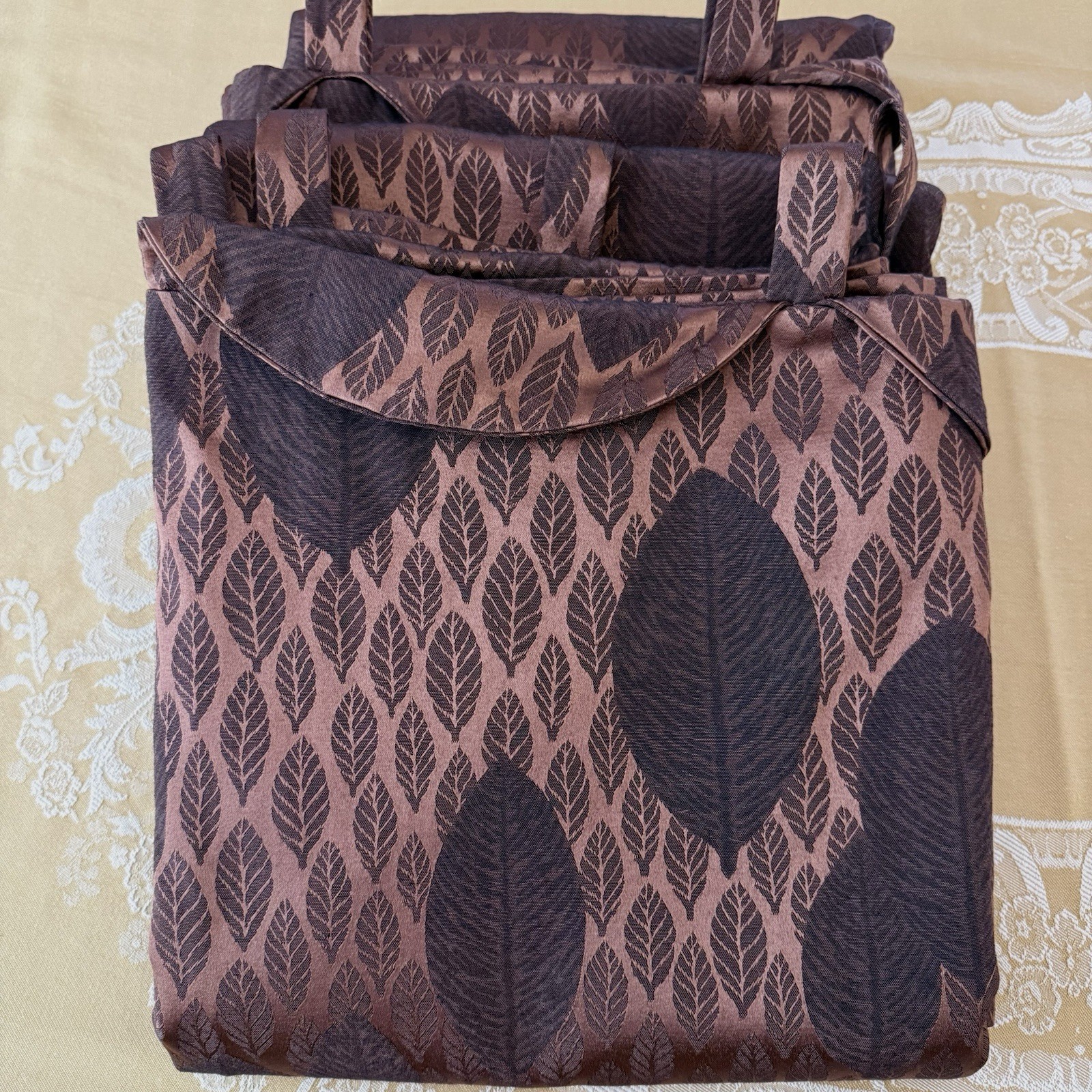 VTG Heavy Jacquard Brown Bronze Leaf Curtain Panels Lined Blackout SET 50×92 Ea