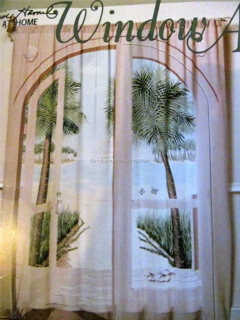 Designer Window Art Mural 2 Panels 66×84 ISLAND RETREAT Palm Trees NIP Multi Use