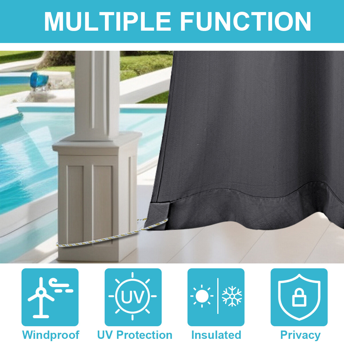 2024 New Waterproof Outdoor Curtains Patio Thermal Insulated Sun Blocking Drapes