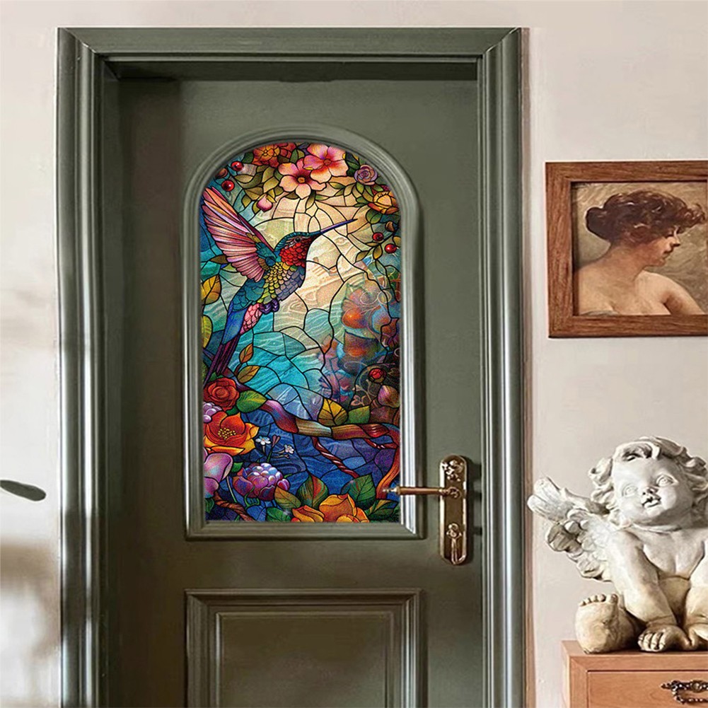 Privacy Protected Static Cling Glass Window Film Stained Flower Bird Sticker