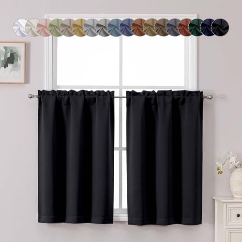 Short Out Curtains 36 Inch Length, Smallout 30″W x 36″L (Pack of 2) Black
