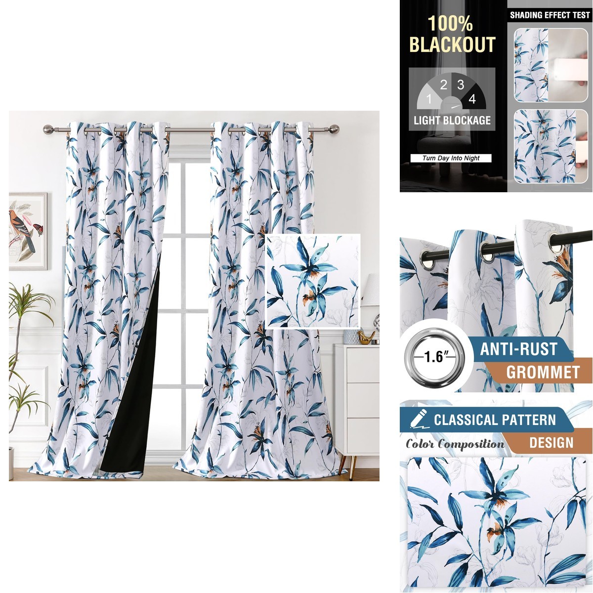 H.VERSAILTEX Blackout Curtains 108 inch 2 Panels Bella Vista Indigo Bedroom